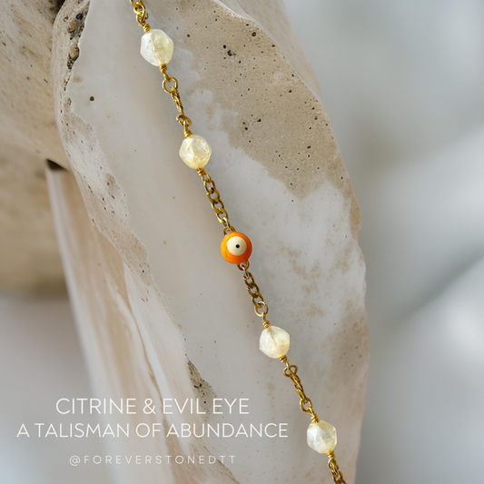 Orange Eye Evil and Citrine Stainless Steel Bracelet