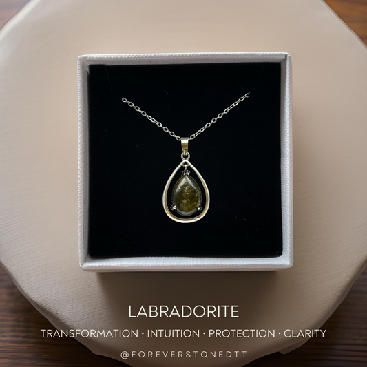 Labradorite Double Teardrop Pendant Necklace