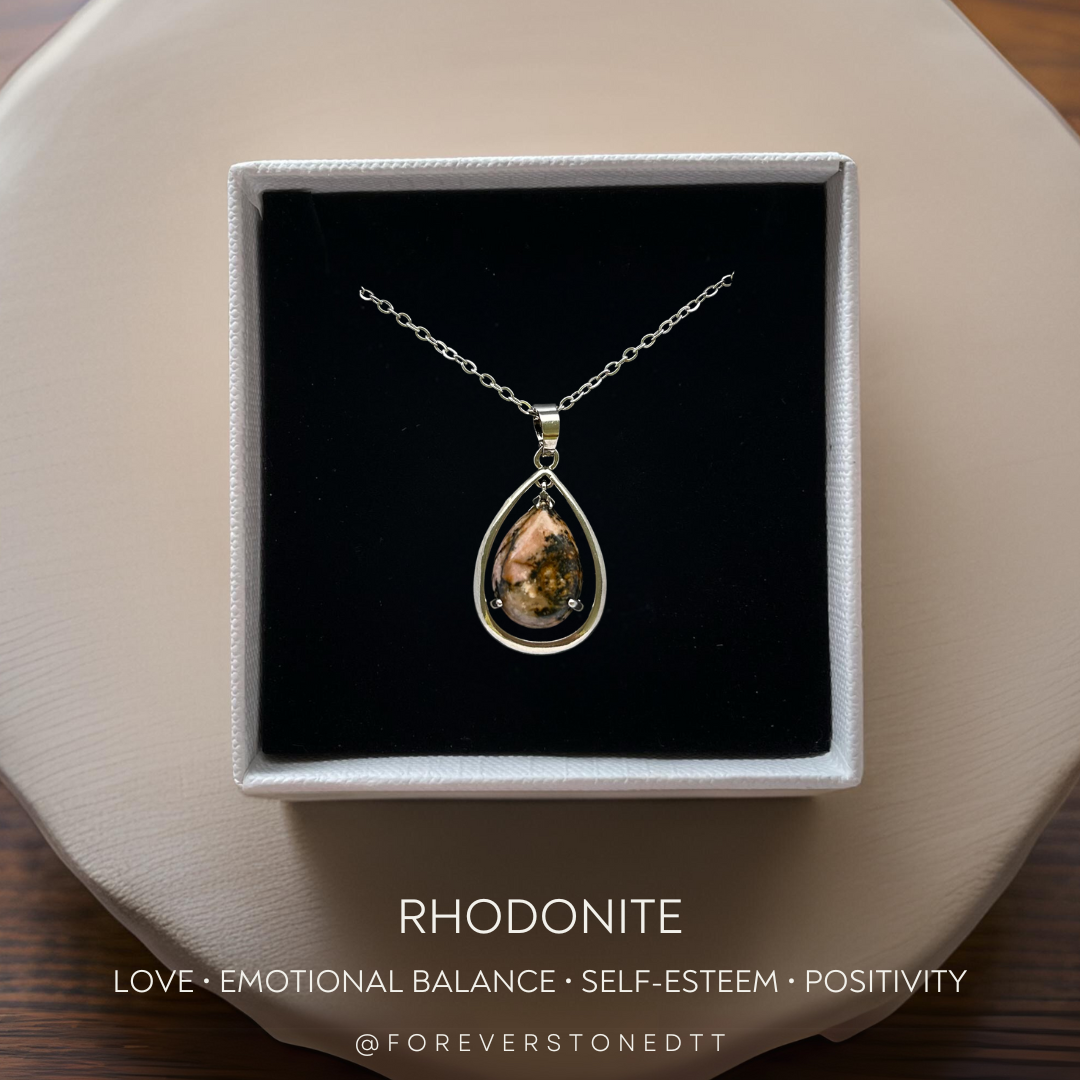 Rhodonite Double Teardrop Pendant Necklace