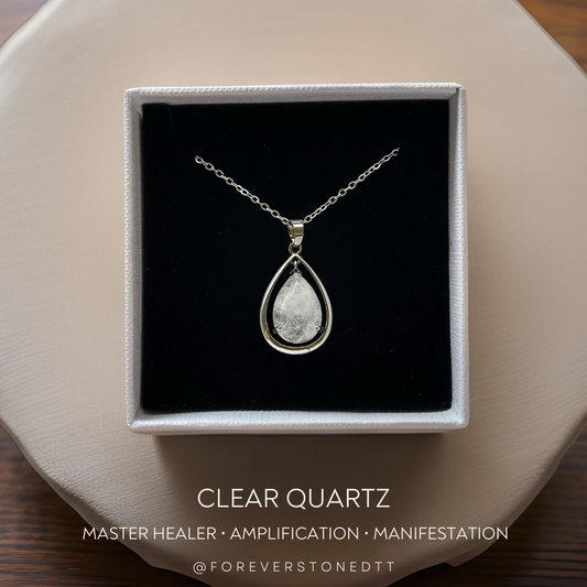 Clear Quartz Double Teardrop Pendant Necklace