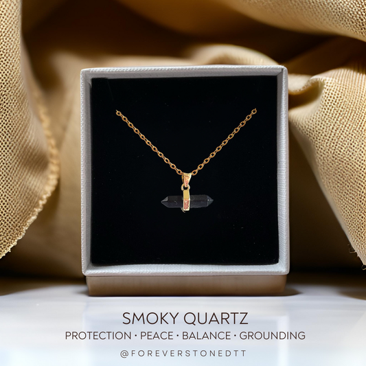 Smoky Quartz Mini Axis Bar Pendant Necklace