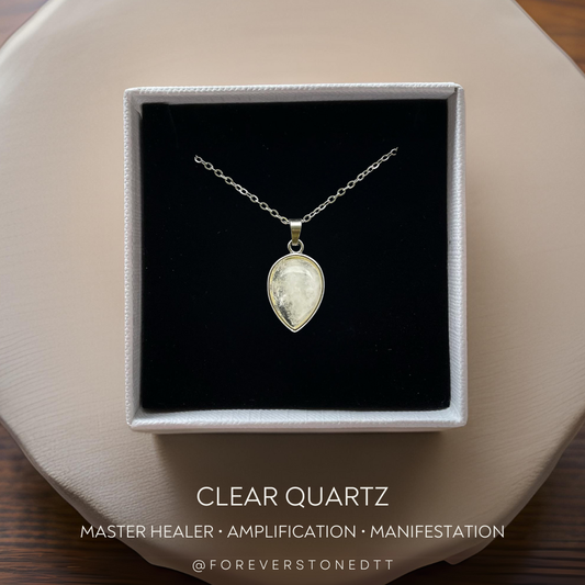 Clear Quartz Droplet Pendant Necklace