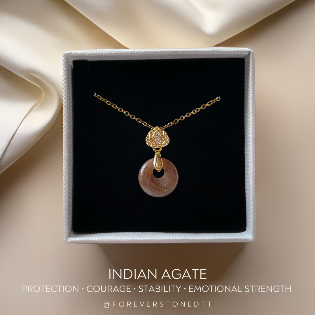 Indian Agate Mini Donut Pendant Necklace