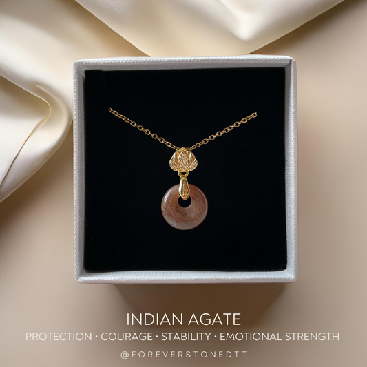 Indian Agate Mini Donut Pendant Necklace