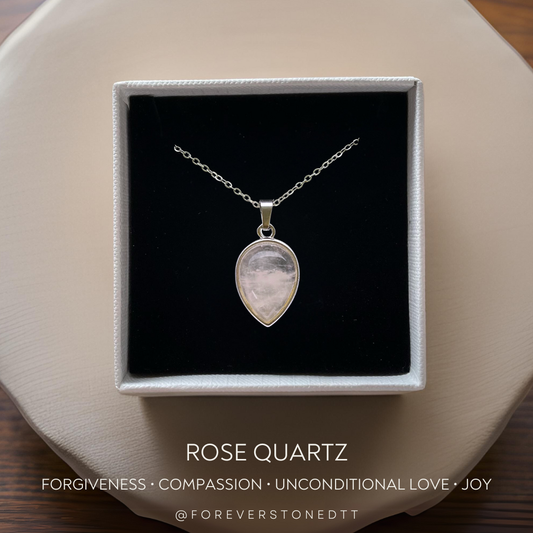 Rose Quartz Droplet Pendant Necklace