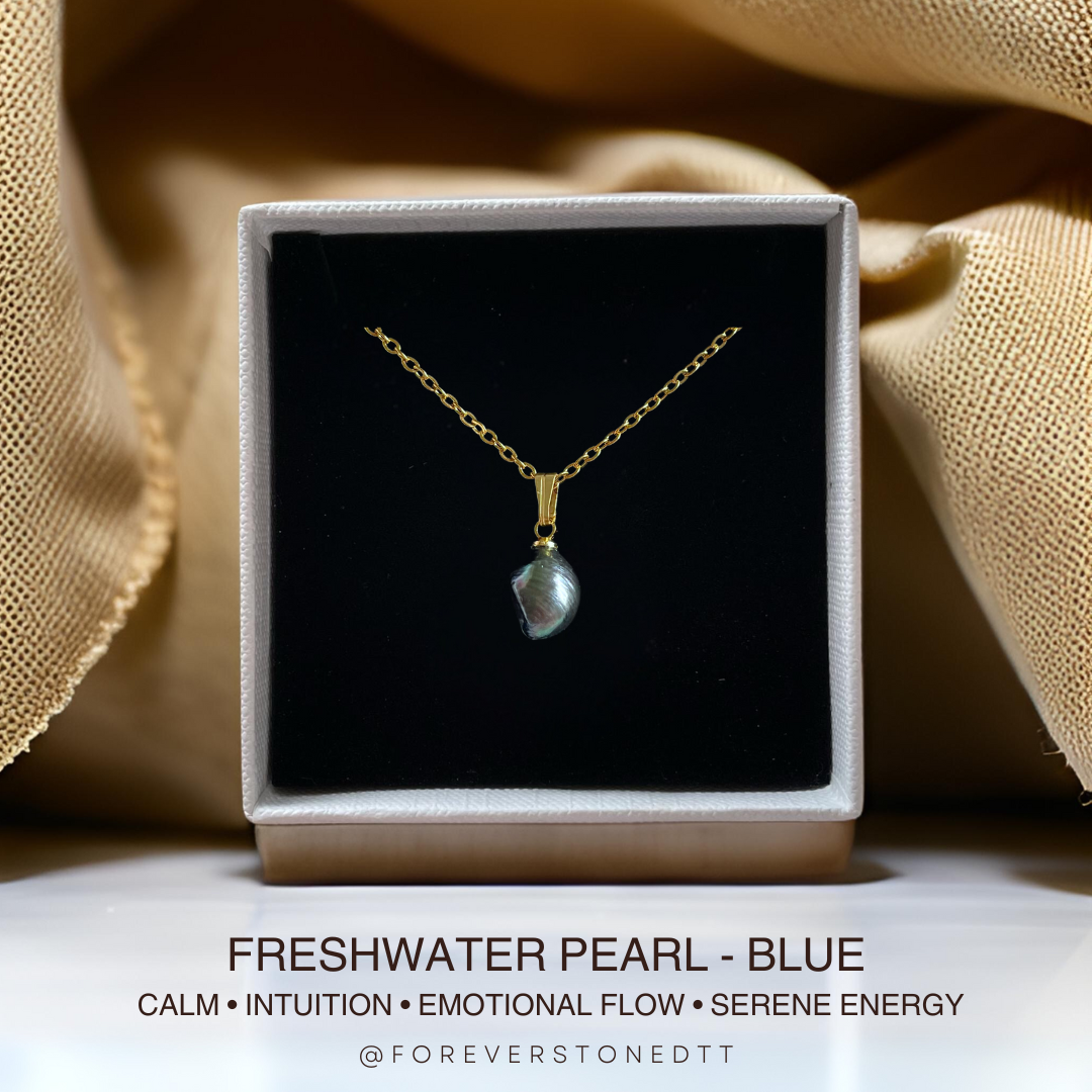 Iridescent Blue Freshwater Pearl Mini Pendant Necklace