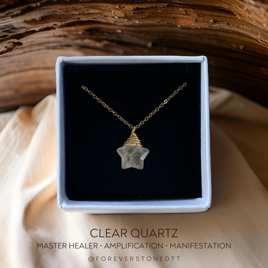 Written in the Stars Collection ✨ Clear Quartz Wire-Wrapped Star Pendant Necklace