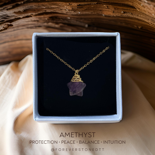 Written in the Stars Collection ✨ Amethyst Wire-Wrapped Star Pendant Necklace