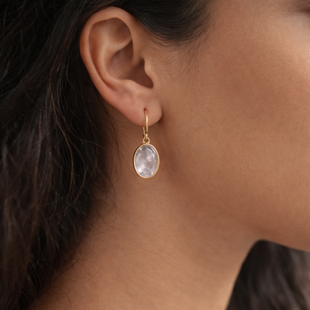 Clear Quartz Aura Gemstone Earrings – Clarity & Focus