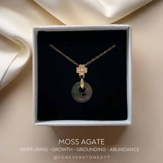 Moss Agate Mini Donut Pendant Necklace - The Gilded Circle Collection