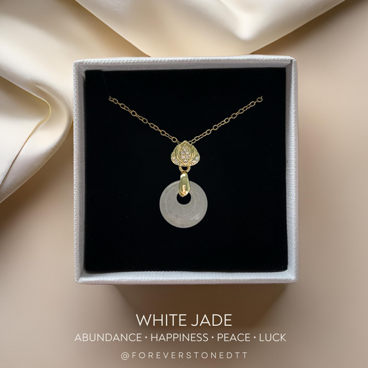 White Jade Mini Donut Pendant Necklace - The Gilded Circle Collection