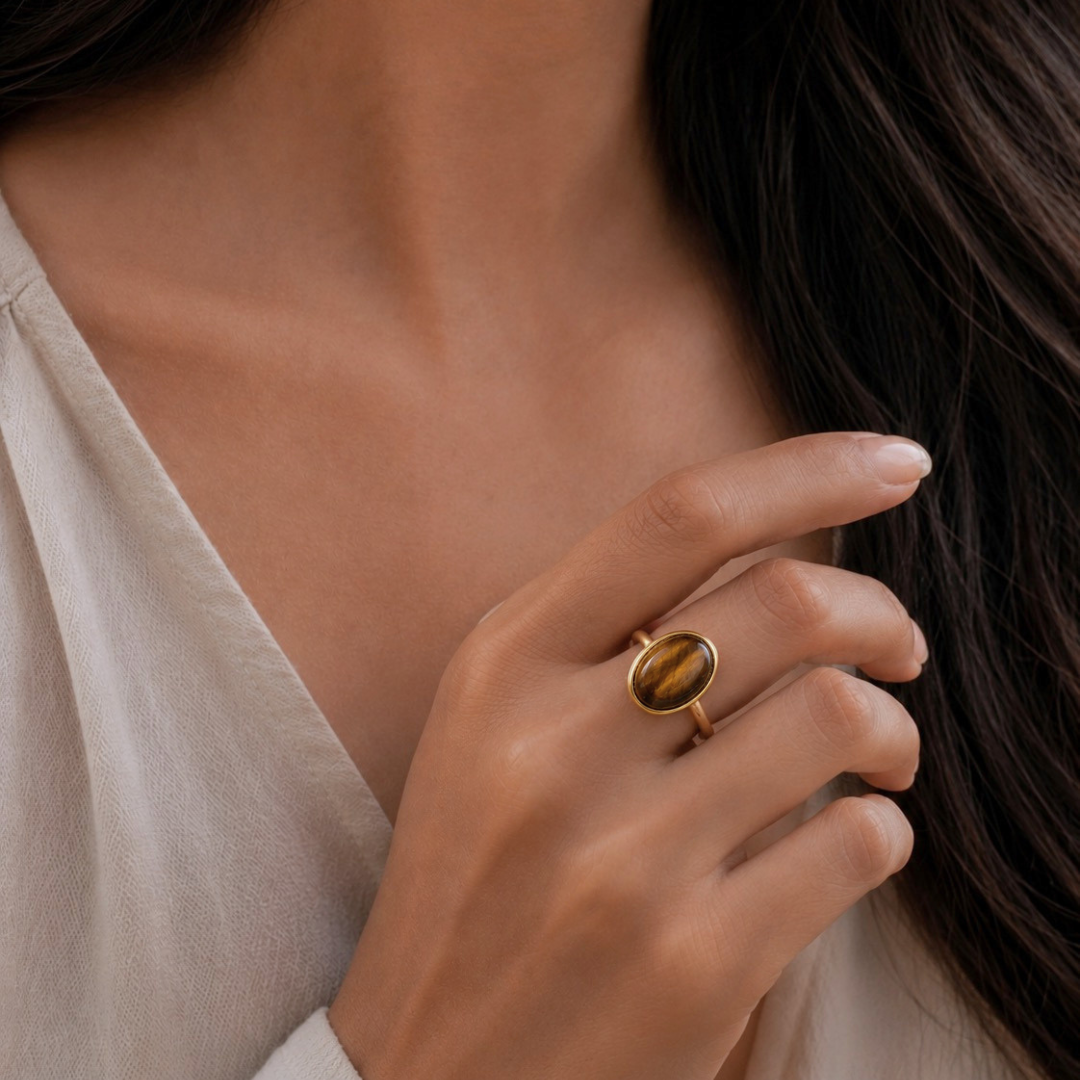 Tiger's Eye Aura Ring – Confidence & Protection