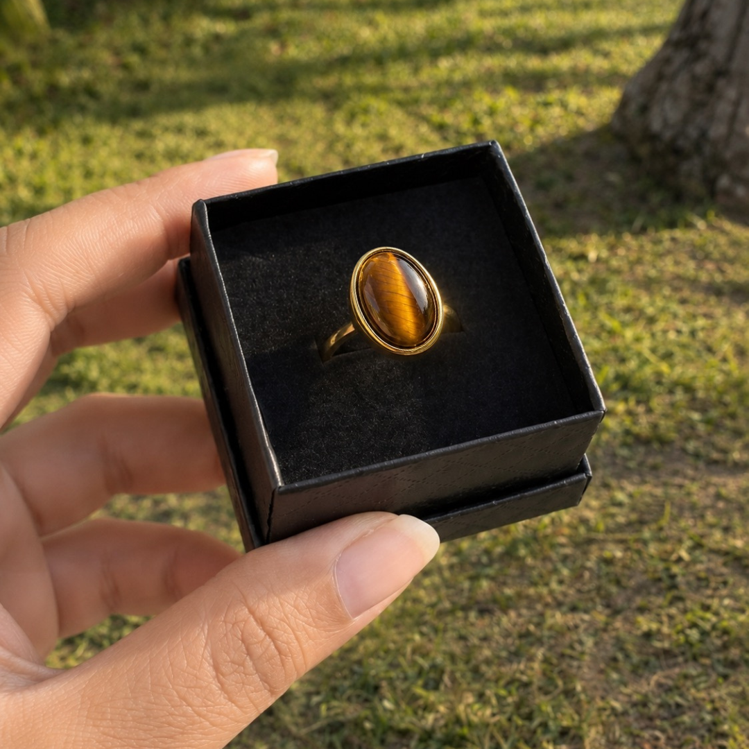 Tiger's Eye Aura Ring – Confidence & Protection