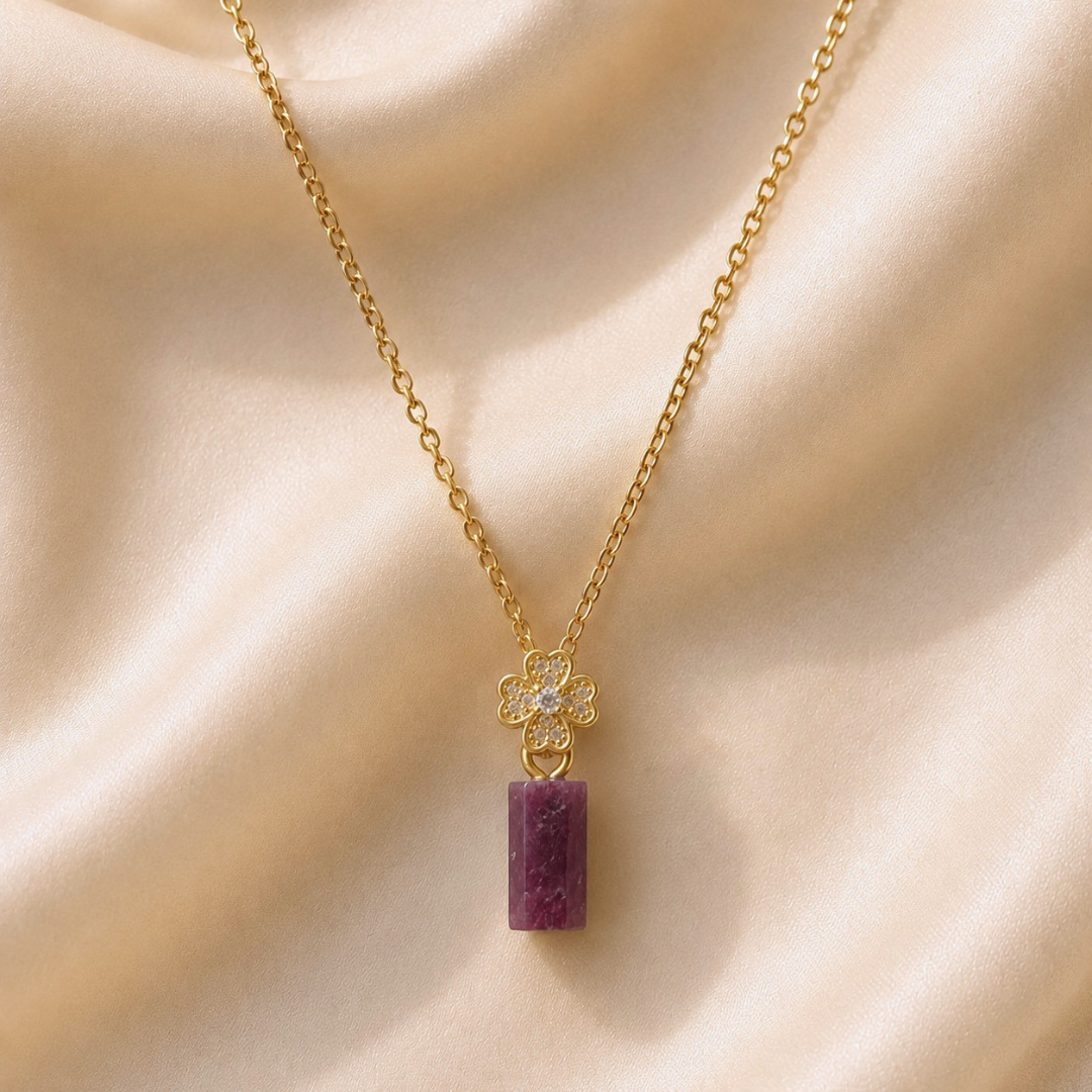 Ruby Clover Pendant Necklace – July Birthstone