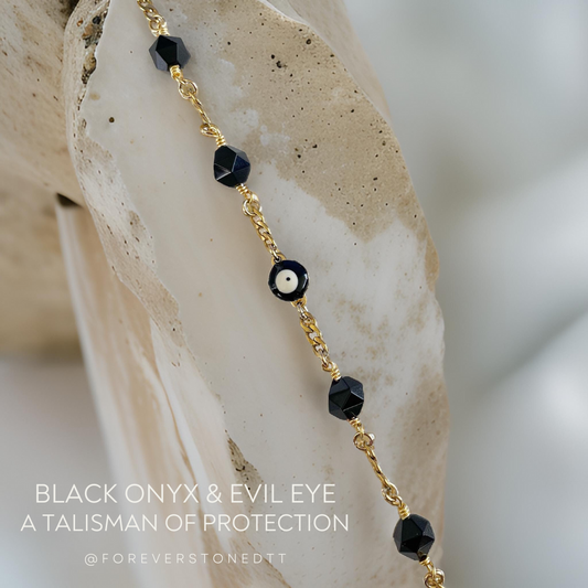 Black Eye Evil and Black Onyx Stainless Steel Bracelet
