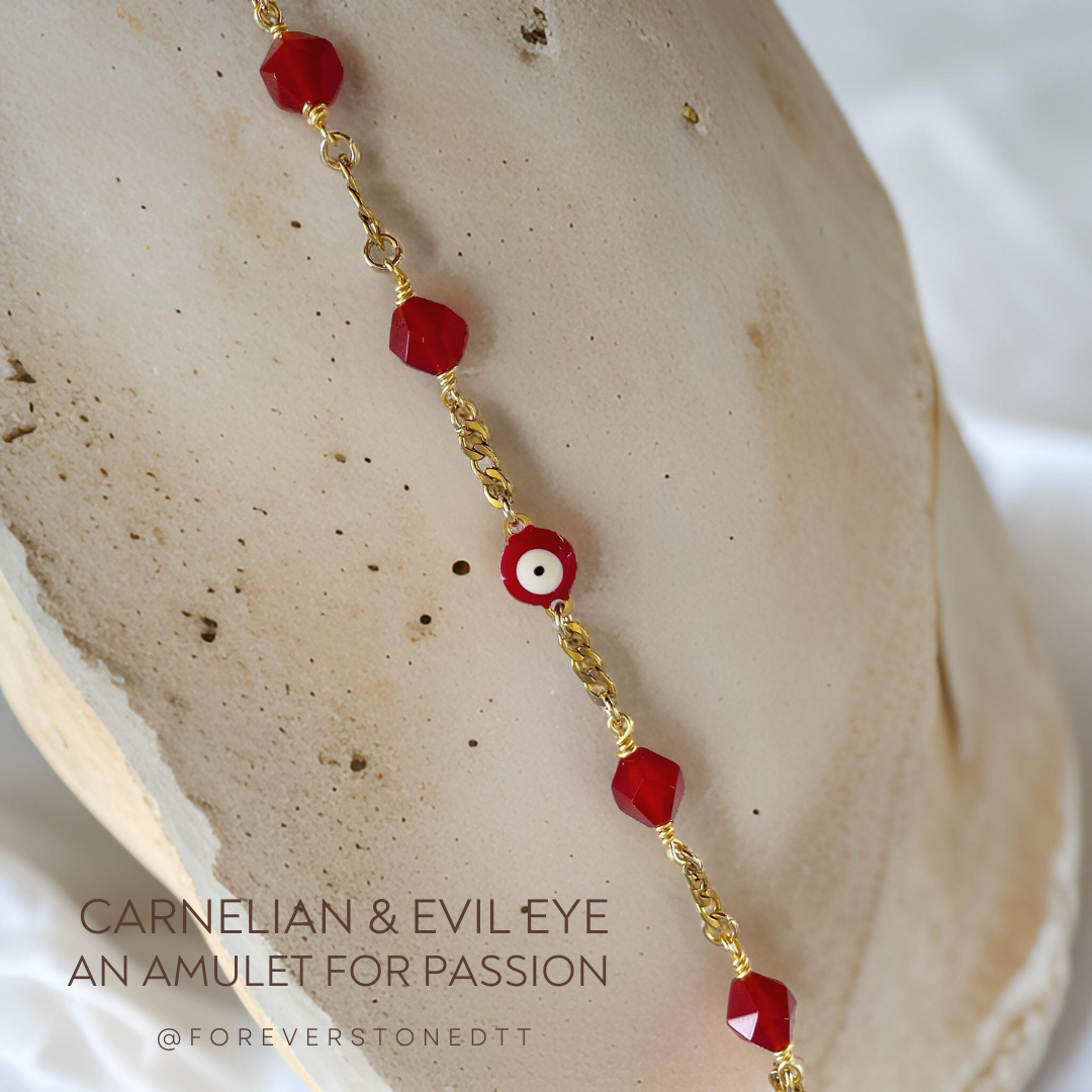 Red Eye Evil and Carnelian Stainless Steel Bracelet