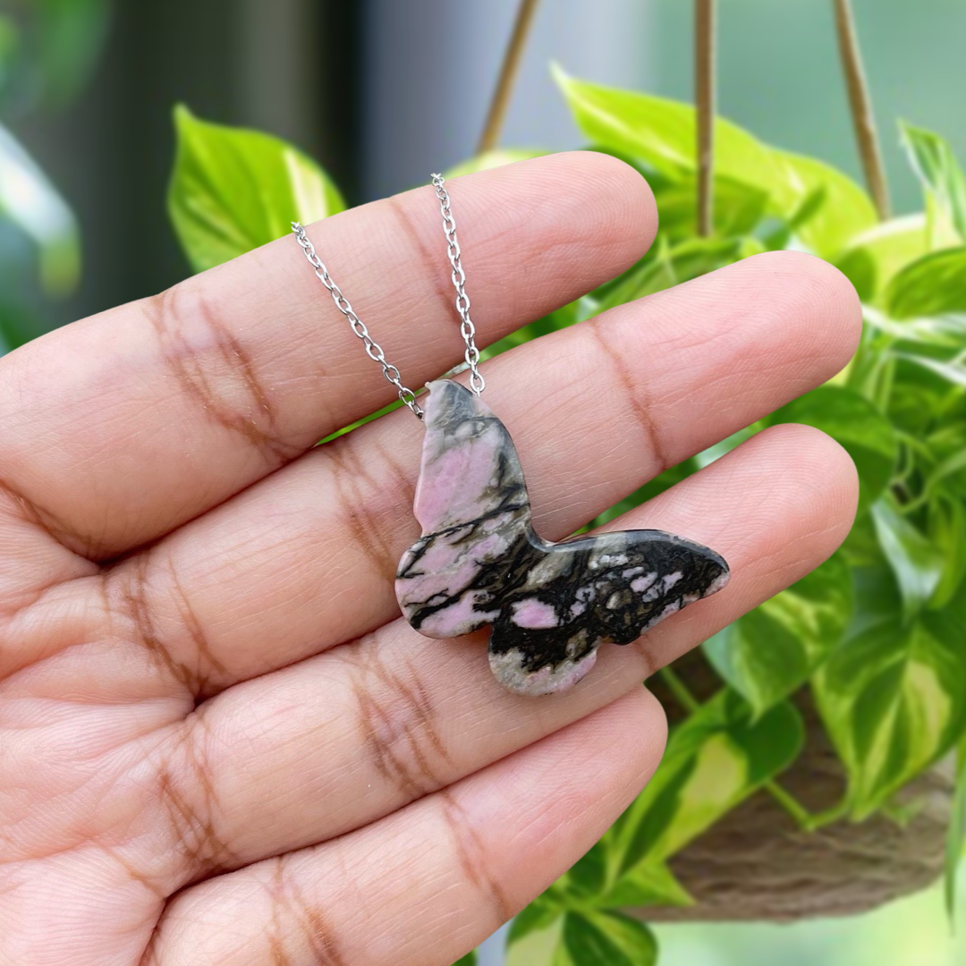 Rhodonite Butterfly Pendant Necklace