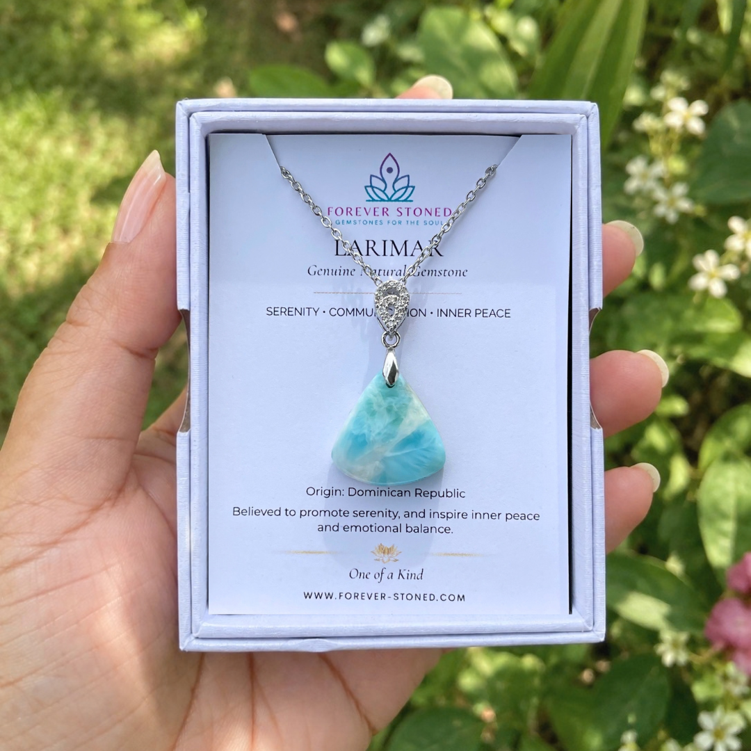 Natural Larimar pendant 1 in packaging