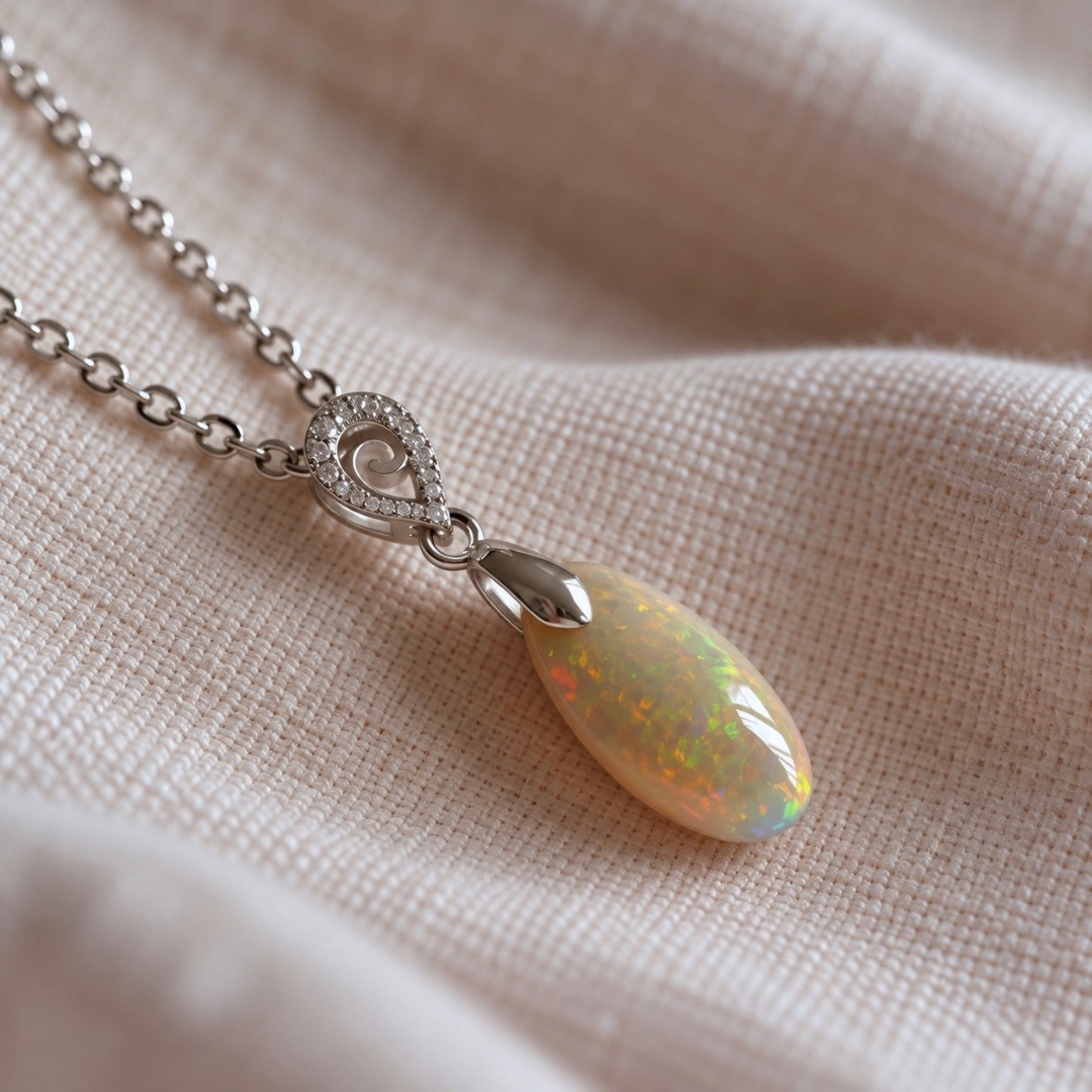 Close-up of natural Ethiopian Opal pendant 3 showing play-of-colour