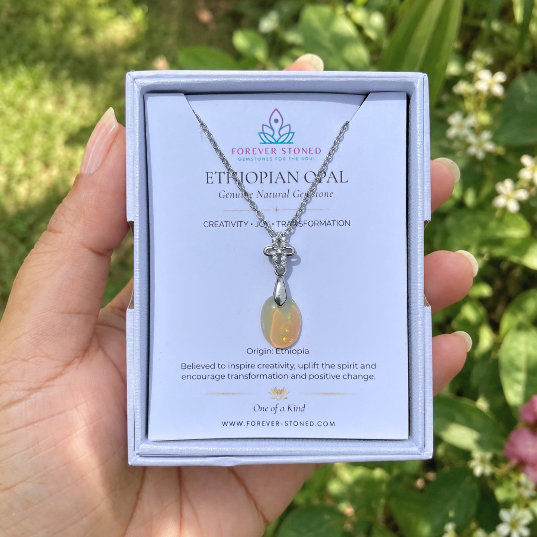 Natural Ethiopian Opal pendant 4 in packaging