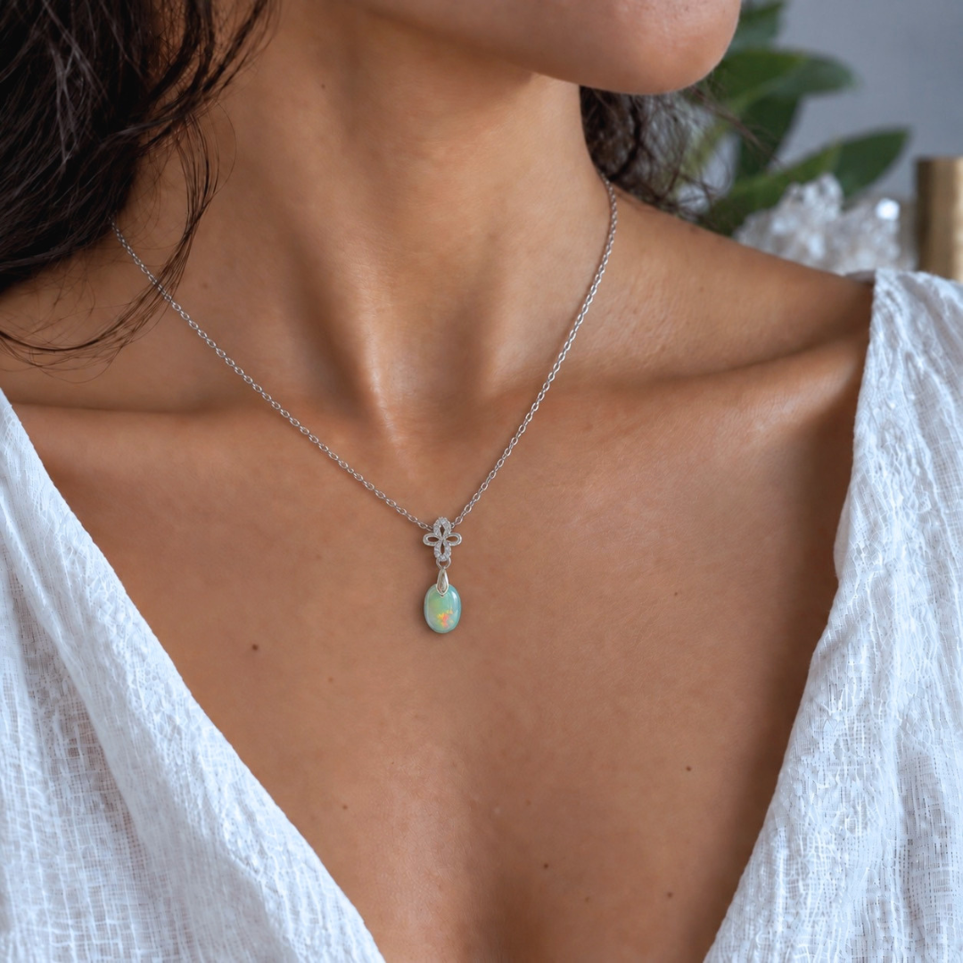 Natural Ethiopian Opal pendant 4 worn on 18-inch chain