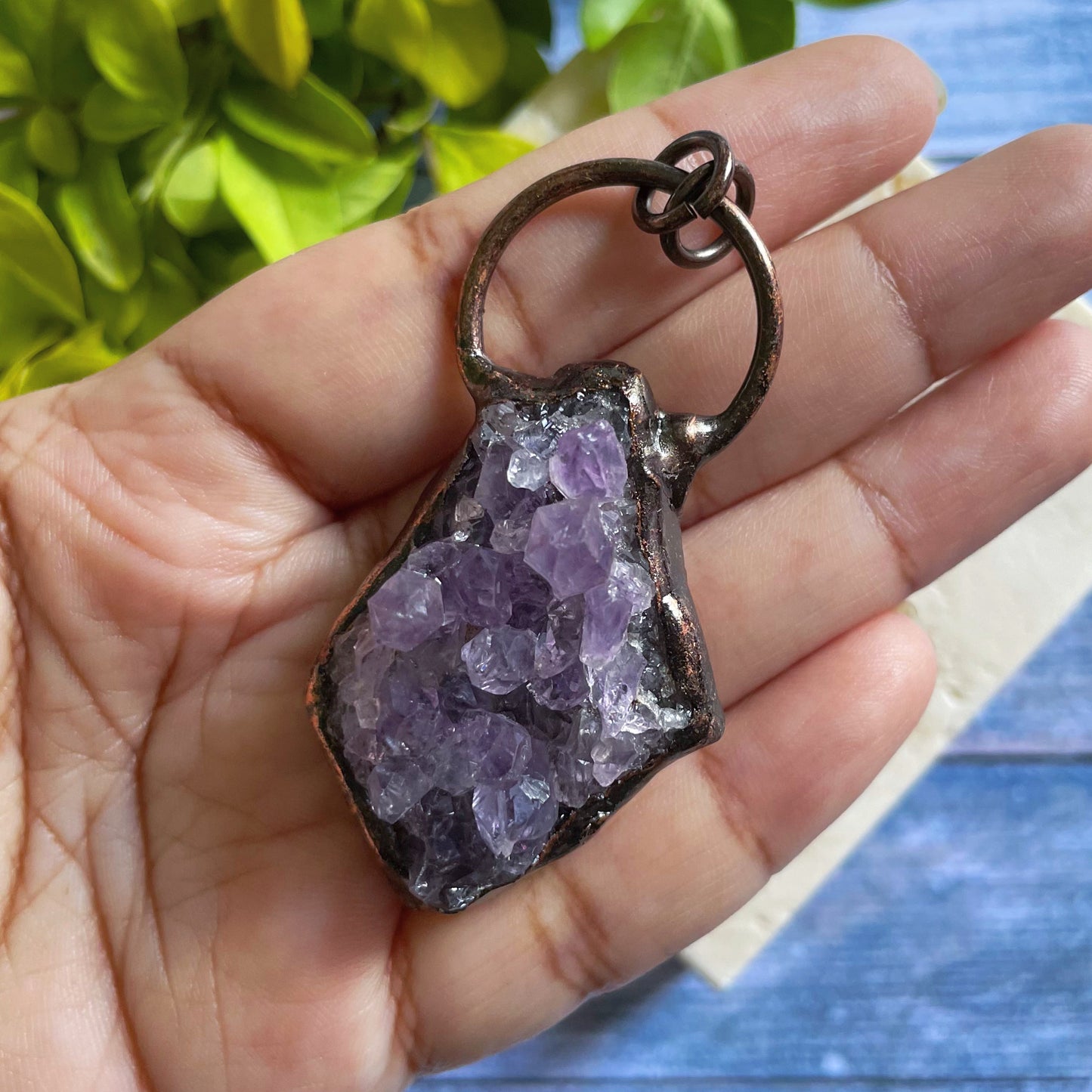 Druzy Amethyst Witchy Boho Cluster Pendant Necklace