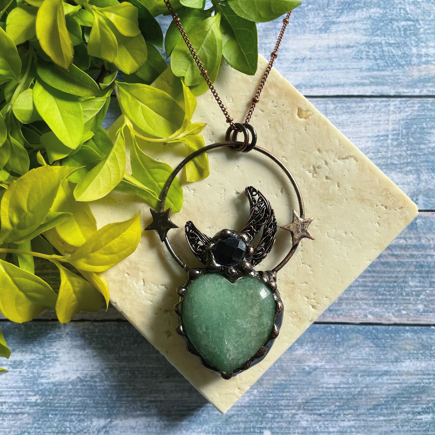 Green Aventurine Witchy Boho Heart Pendant Necklace