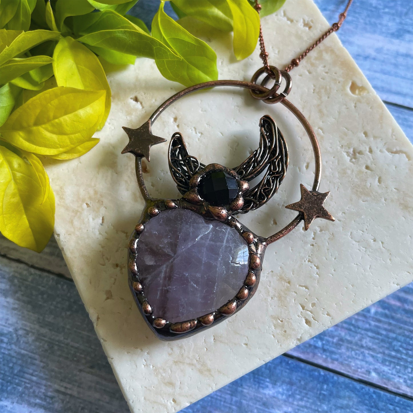 Amethyst Witchy Boho Heart Pendant Necklace