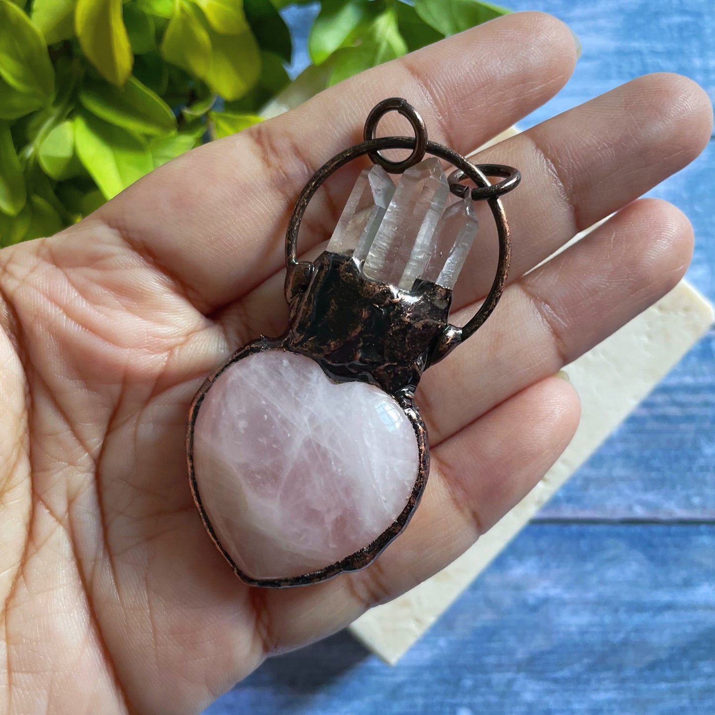 Rose Quartz and Clear Quartz Boho Amulet Necklace