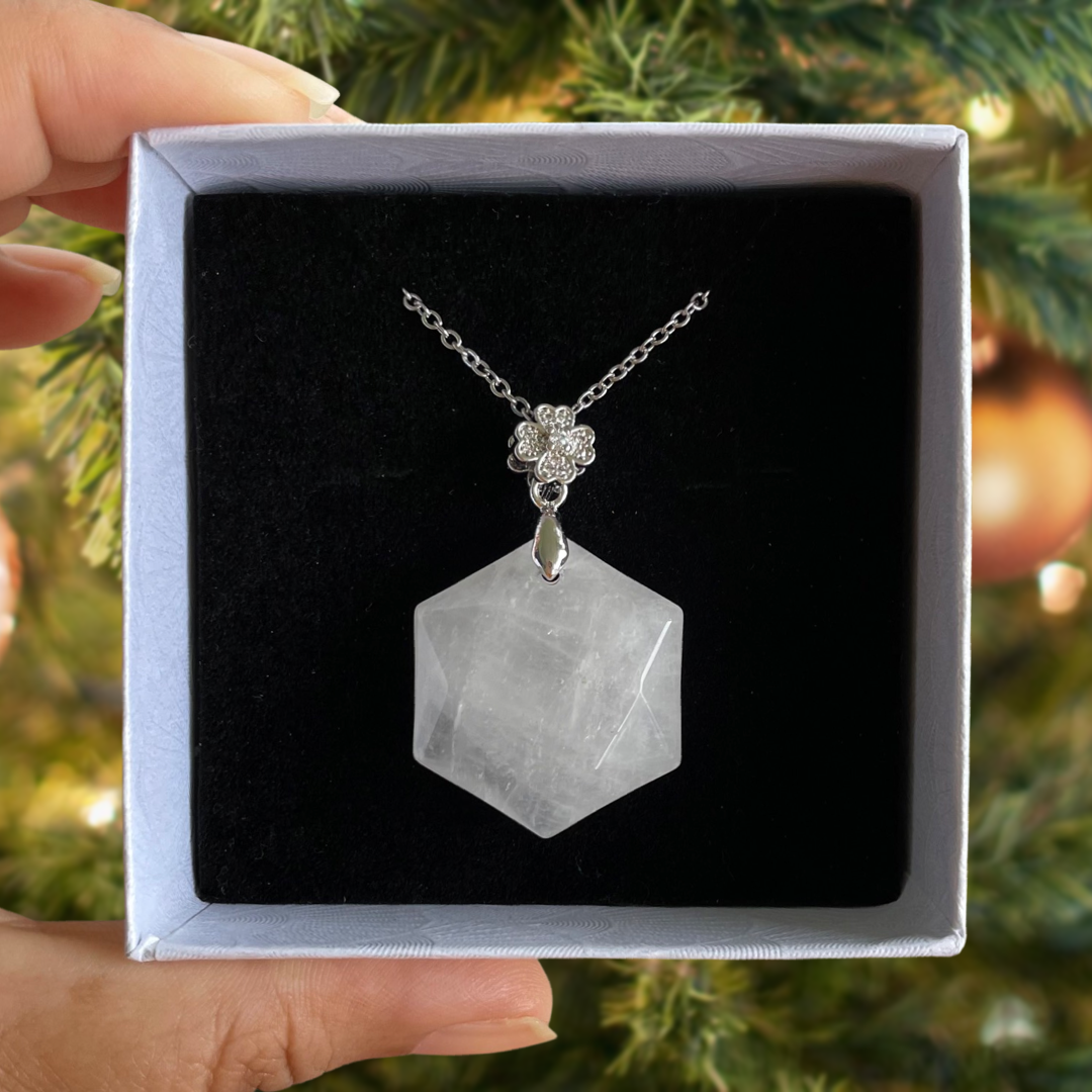 Clear Quartz Hexagon Pendant Necklace