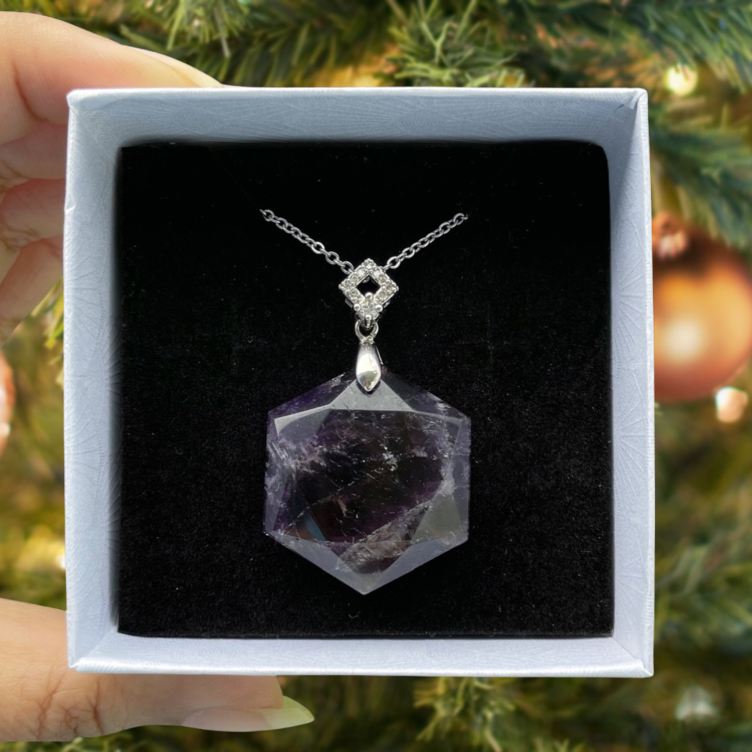 Amethyst Hexagon Pendant Necklace