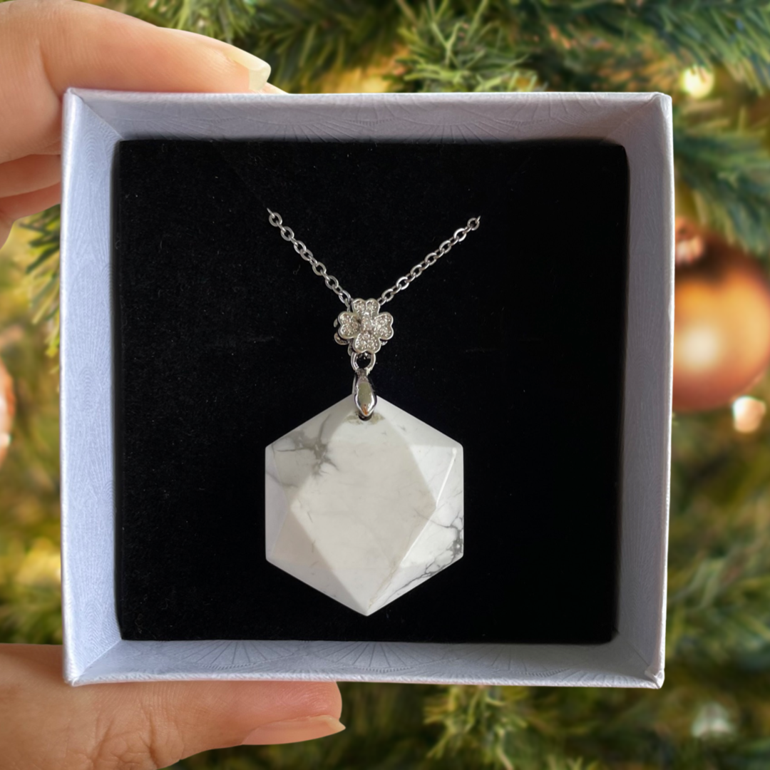 Howlite Hexagon Pendant Necklace