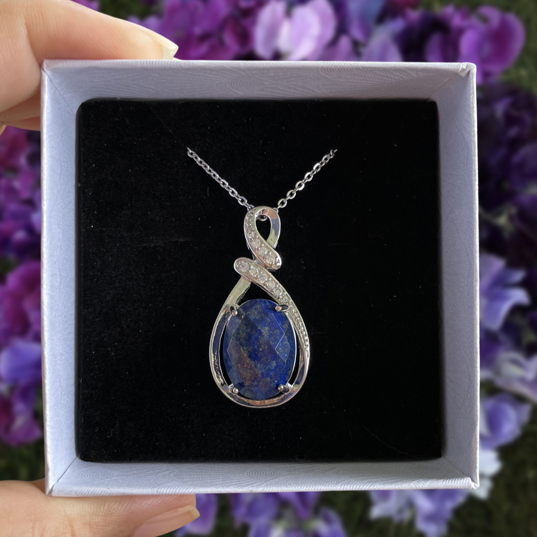Lapis Lazuli Faceted Teardrop Pendant Necklace