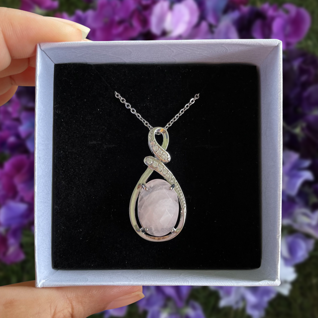 Rose Quartz Faceted Teardrop Pendant Necklace