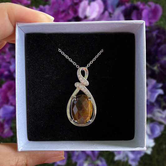 Tiger's Eye Faceted Teardrop Pendant Necklace