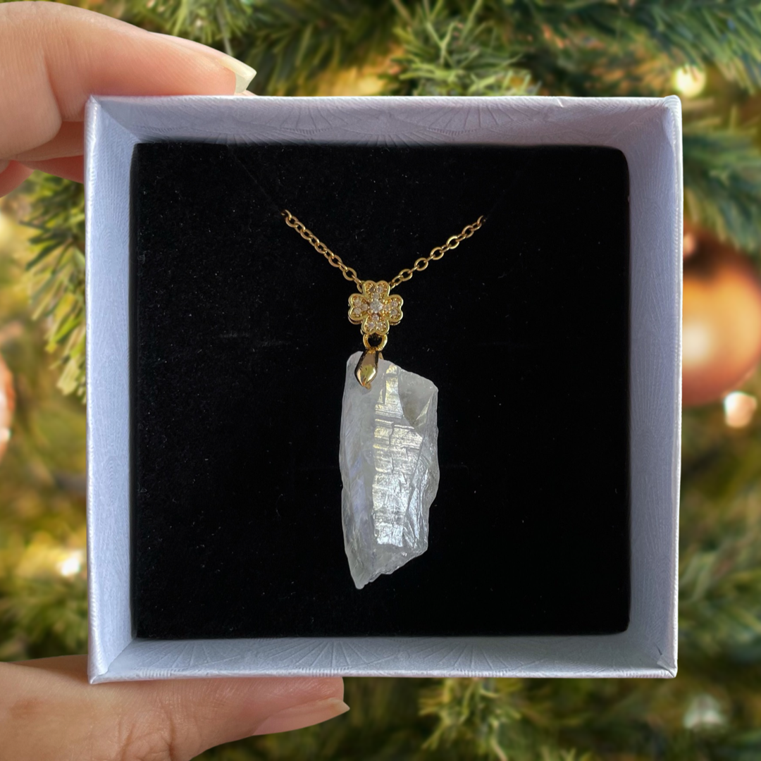 Angel Aura Quartz Raw Stone Pendant Necklace
