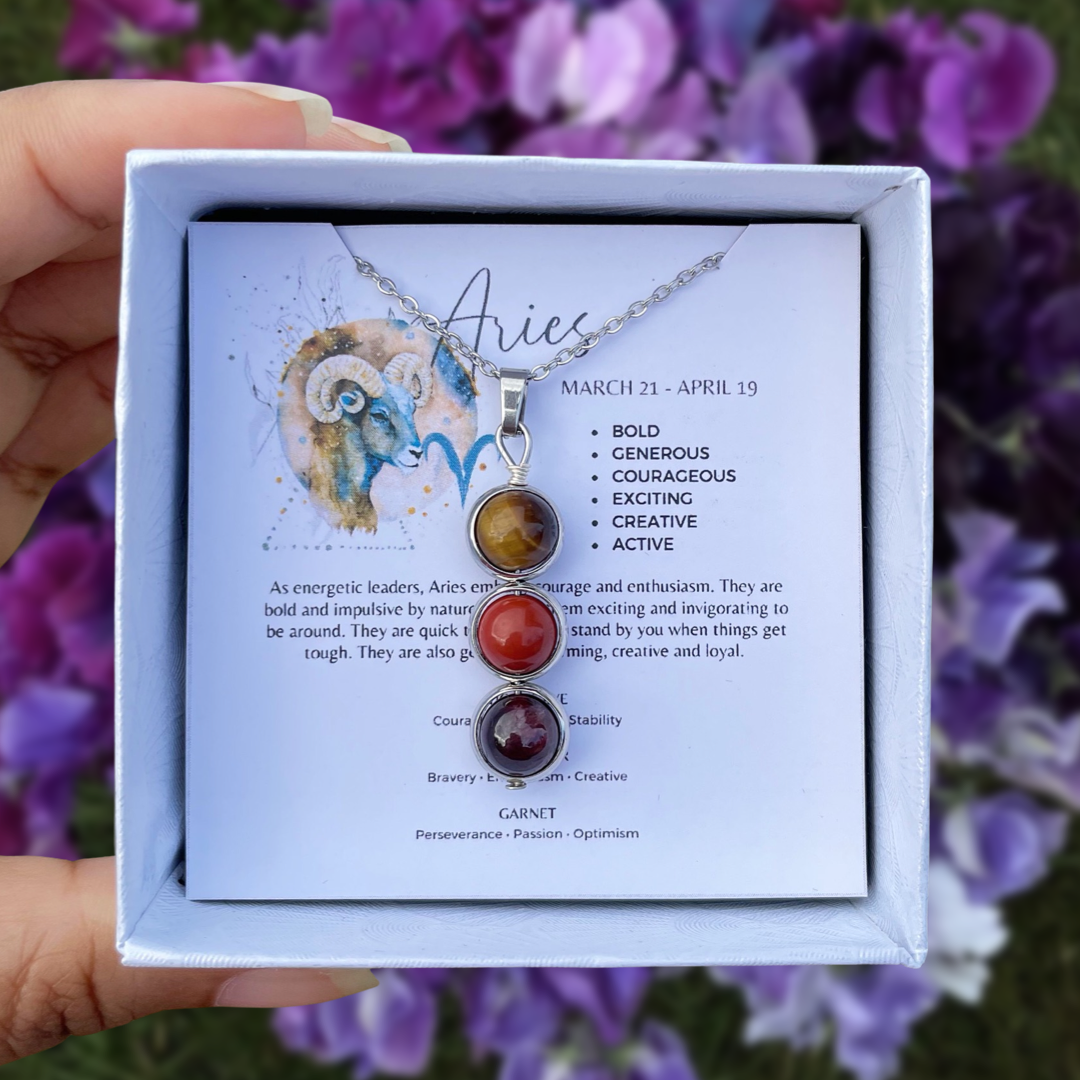 Aries Zodiac Gemstone Pendant Necklace