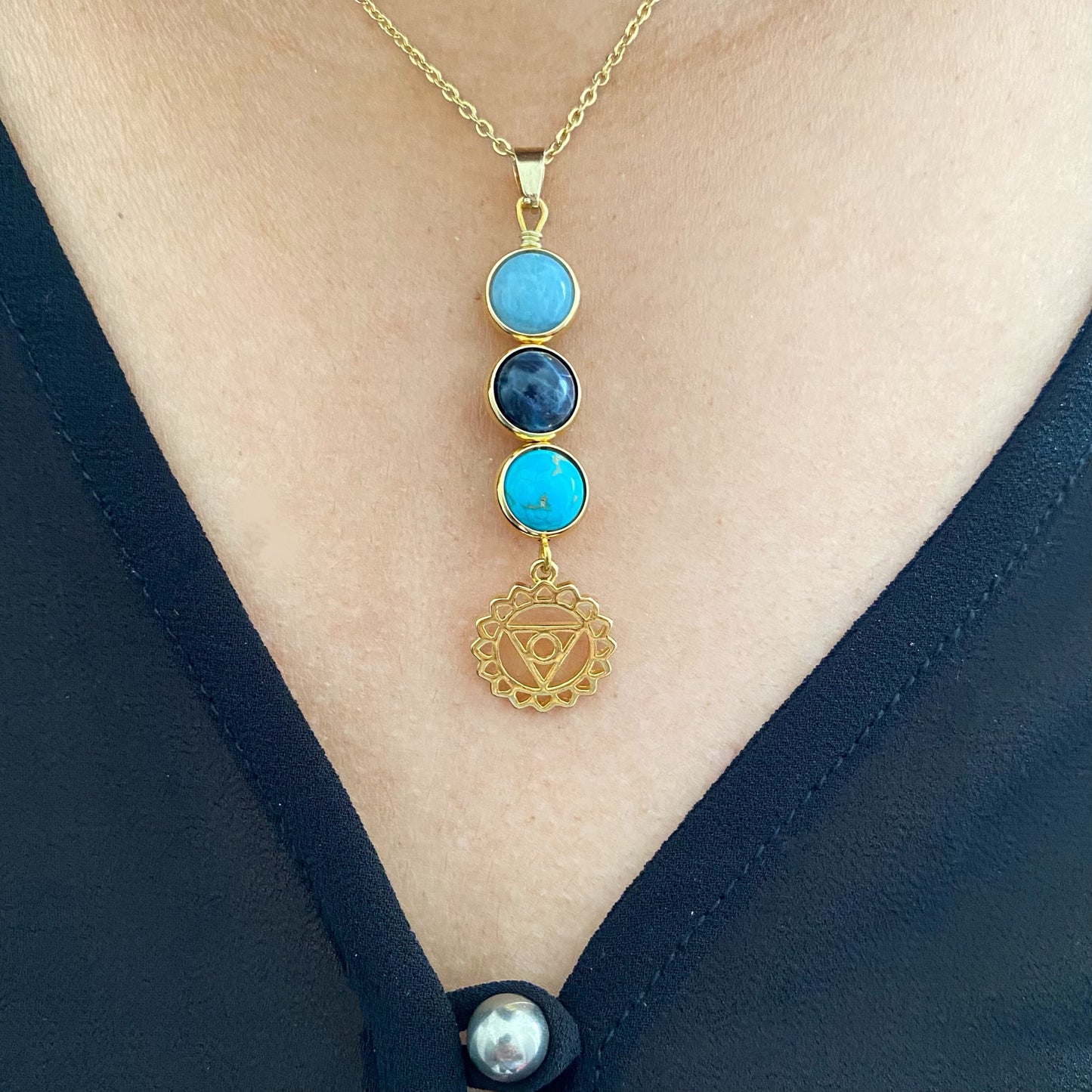 Throat Chakra Healing Crystal Pendant Necklace